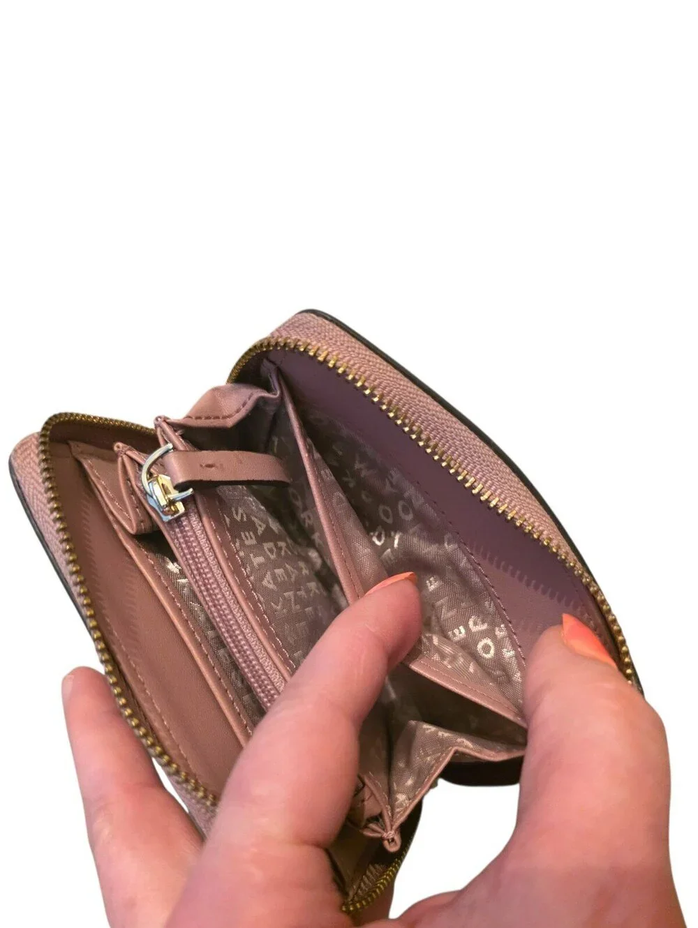 Kate Spade Mauve Pink Leather Zip Around Compact Wallet Keyholder LeatherGold